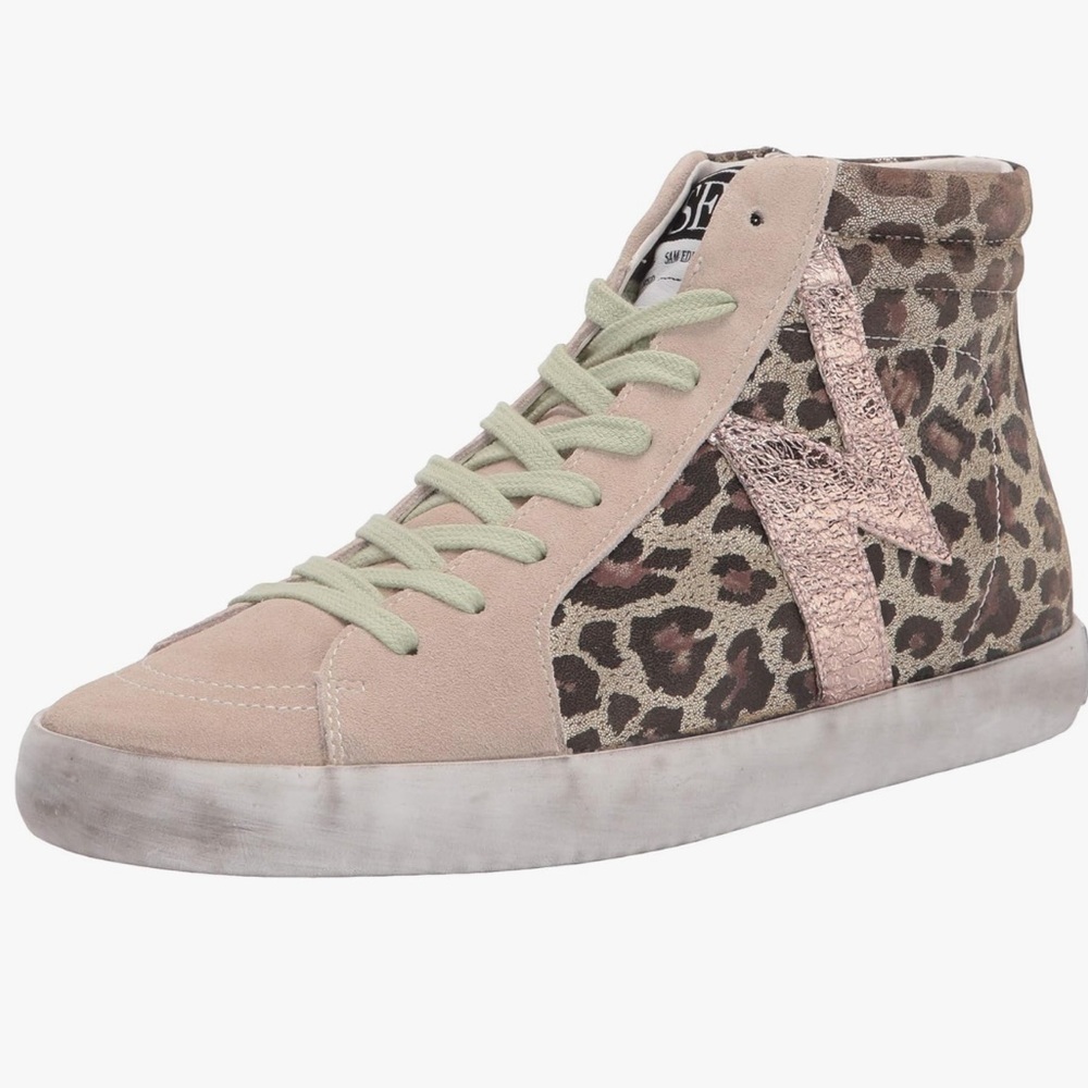Sam Edelman Avon Womens Beige Green High Top Sneaker Shoes Size 7.5 M